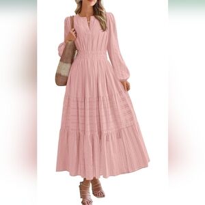 Bohemien Long Sleeve Pink Maxi Dress